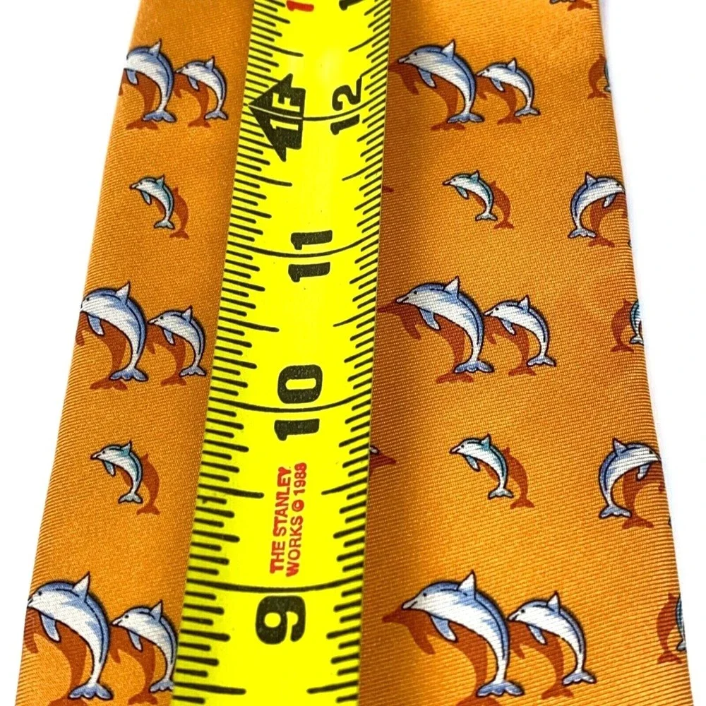 TANGO Tie Orange All Silk Marine Animal Dolphins Men's Necktie Made in Korea 58